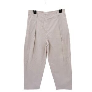 COS Women Beige Pleated Tapered Barrel Cropped Trousers Pants Elastic Back  4
